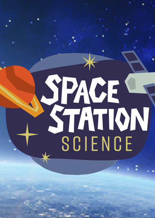 A logo that says Space Station science on top of a background showing the Earth from space